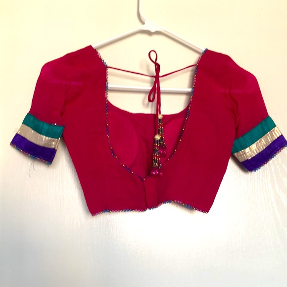 Saree rani color sari plain with house diamond embedded for Diwali temple pooja - Picture 5 of 5